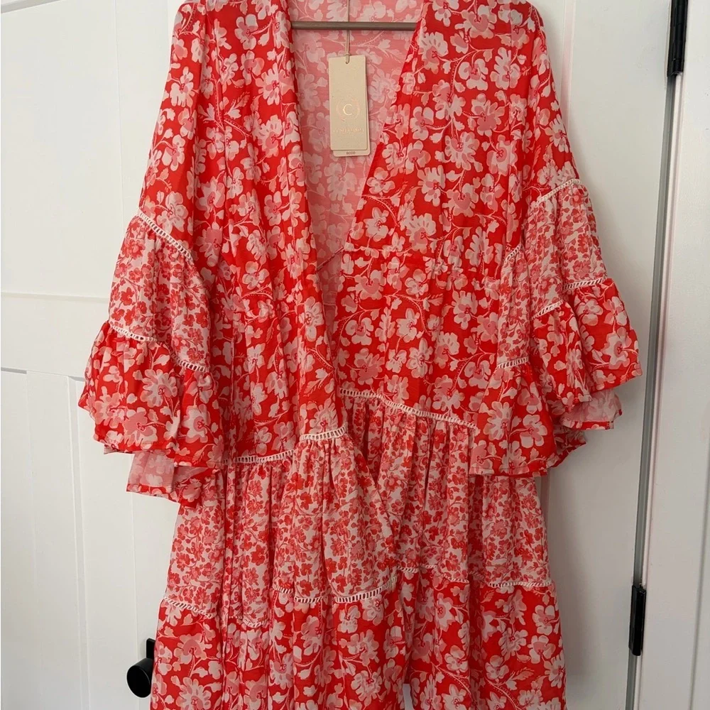 NWT Cosita Linda Floral Bell Sleeve Kimono Cover Up Medium Resortwear